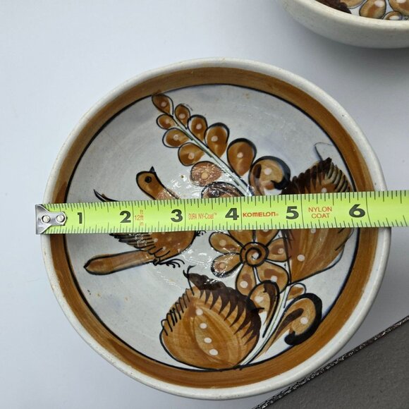 Hand Painted Artisan Tonala Talavera Pottery Bowls Bird Floral Signed Folk Art - Picture 6 of 8